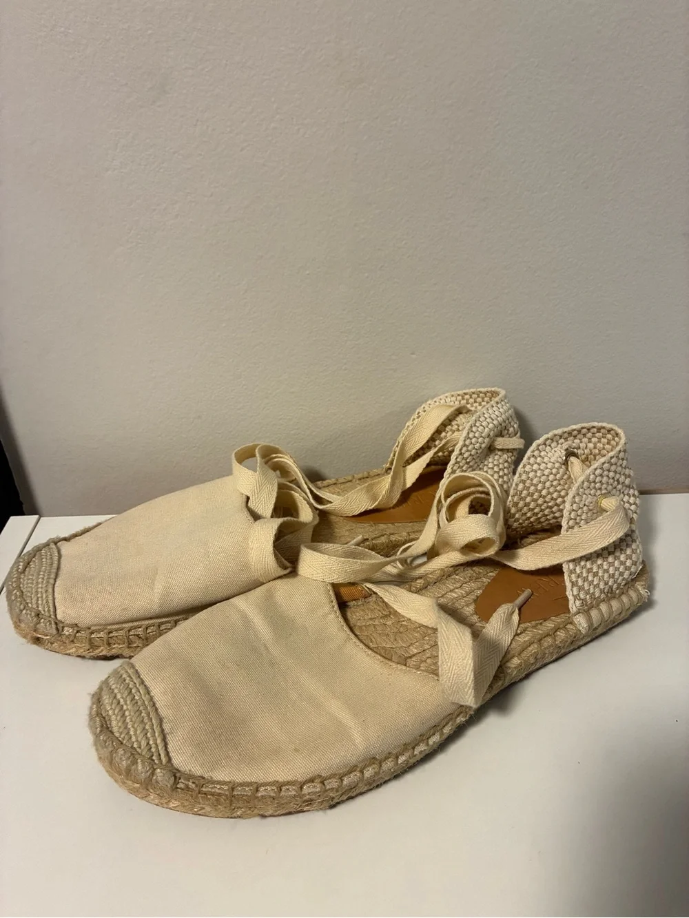 J. Crew Cream Canvas Lace-Up Espadrille Flats